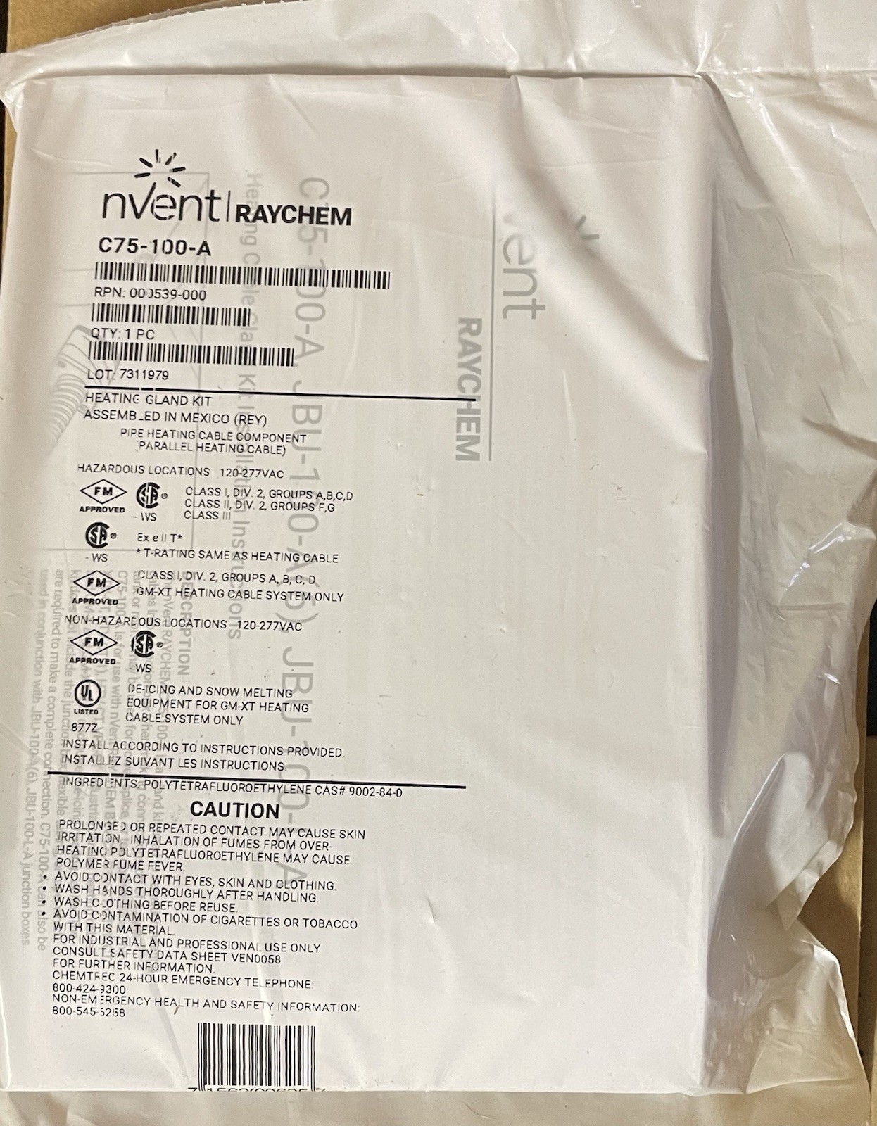 NVENT THERMAL C75-100-A Raychem Heating Cable Gland Kit