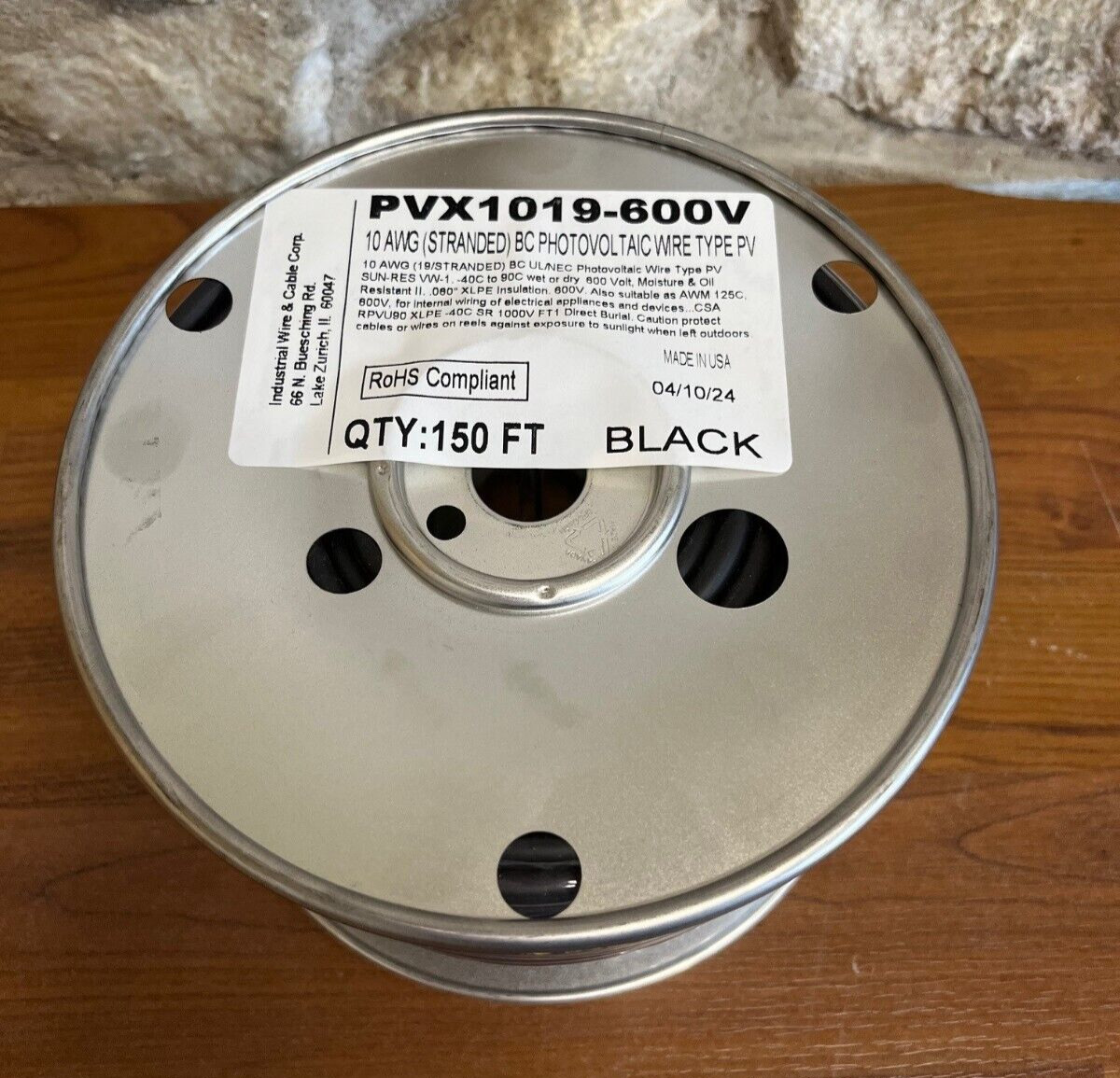 SOLAR PV-PVX 1019-WIRE 10 AWG (19/STRANDED) BC 150 FT RED OR BLACK