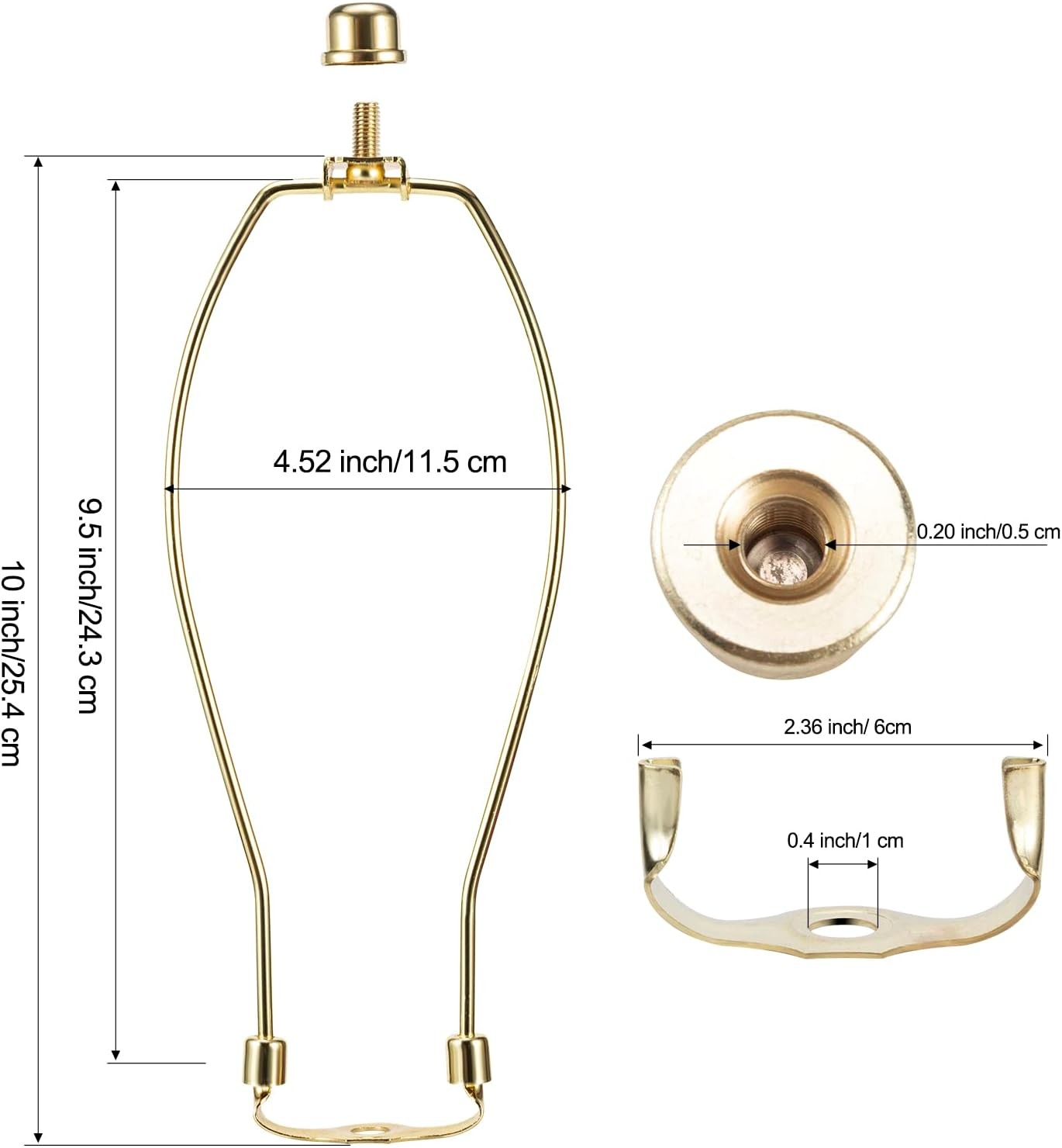 Polished Brass Finish Lamp Harp Kit 10 Inch 3/8 Inch Saddle Base Holes Light