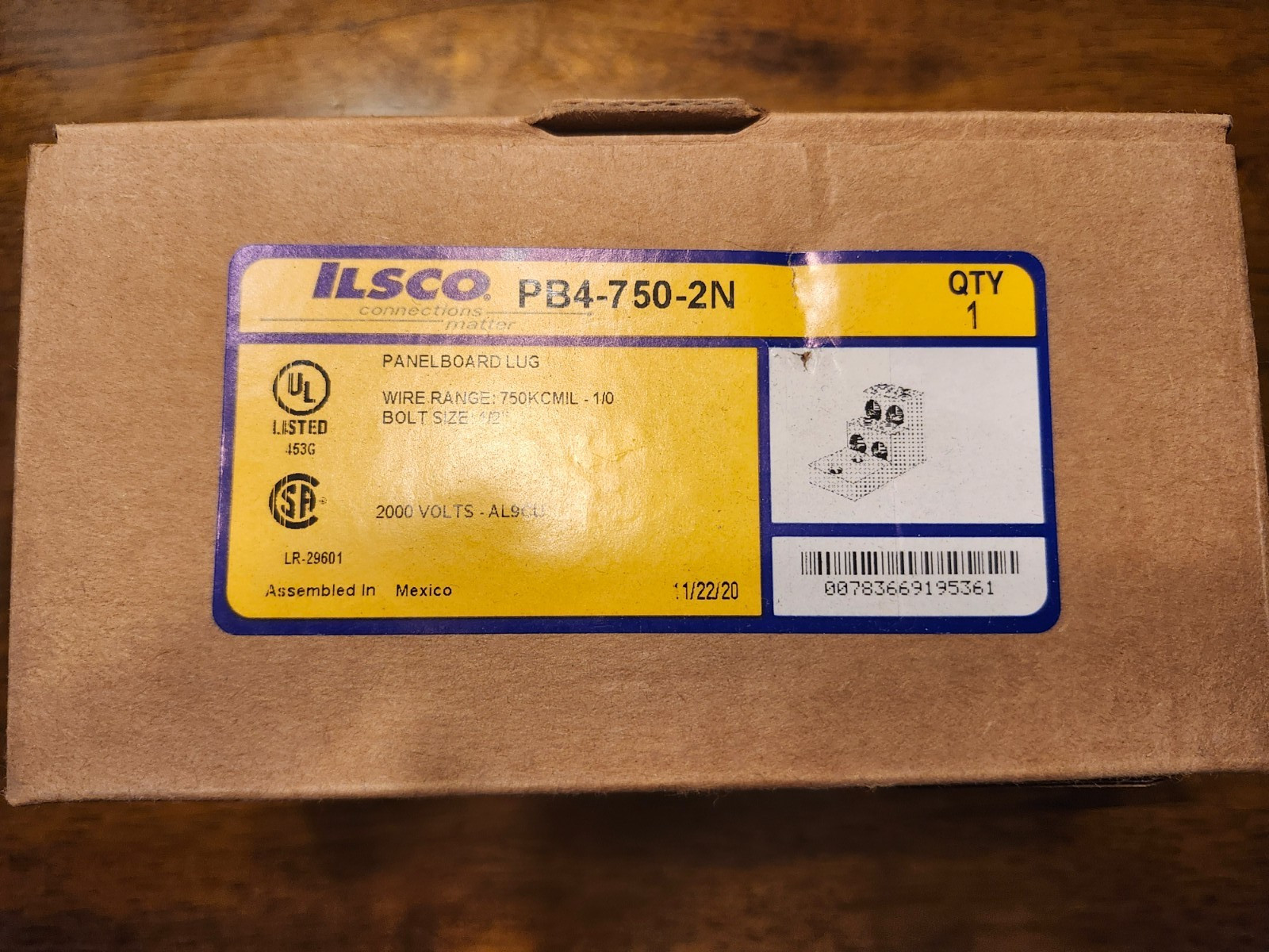 PB4-750-2N ILSCO 750mcm Aluminum Panelboard Lug NEW