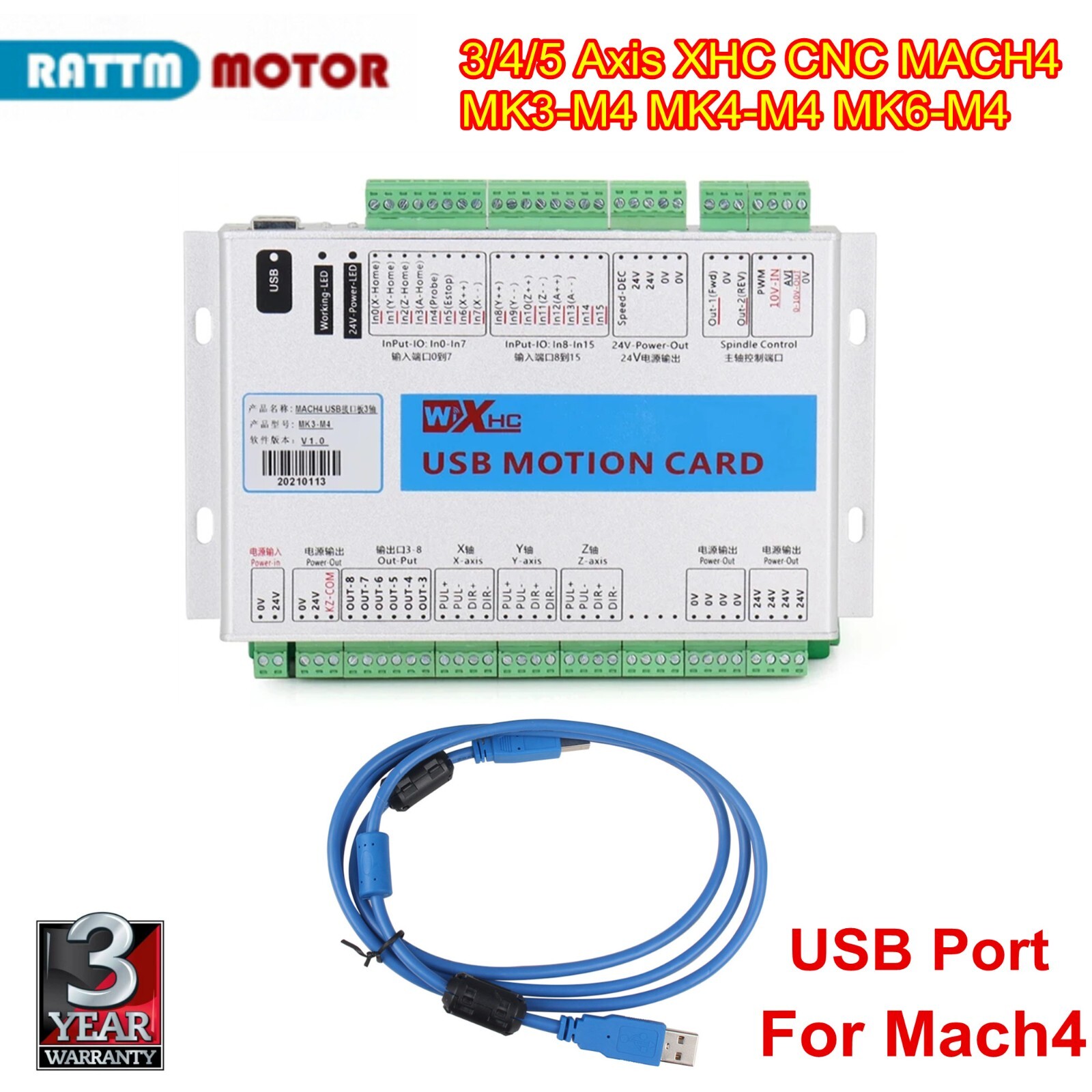 3 4 6 Axis XHC CNC Mach4 Motion Controller Card 2000KHz USB Breakout Board MK4