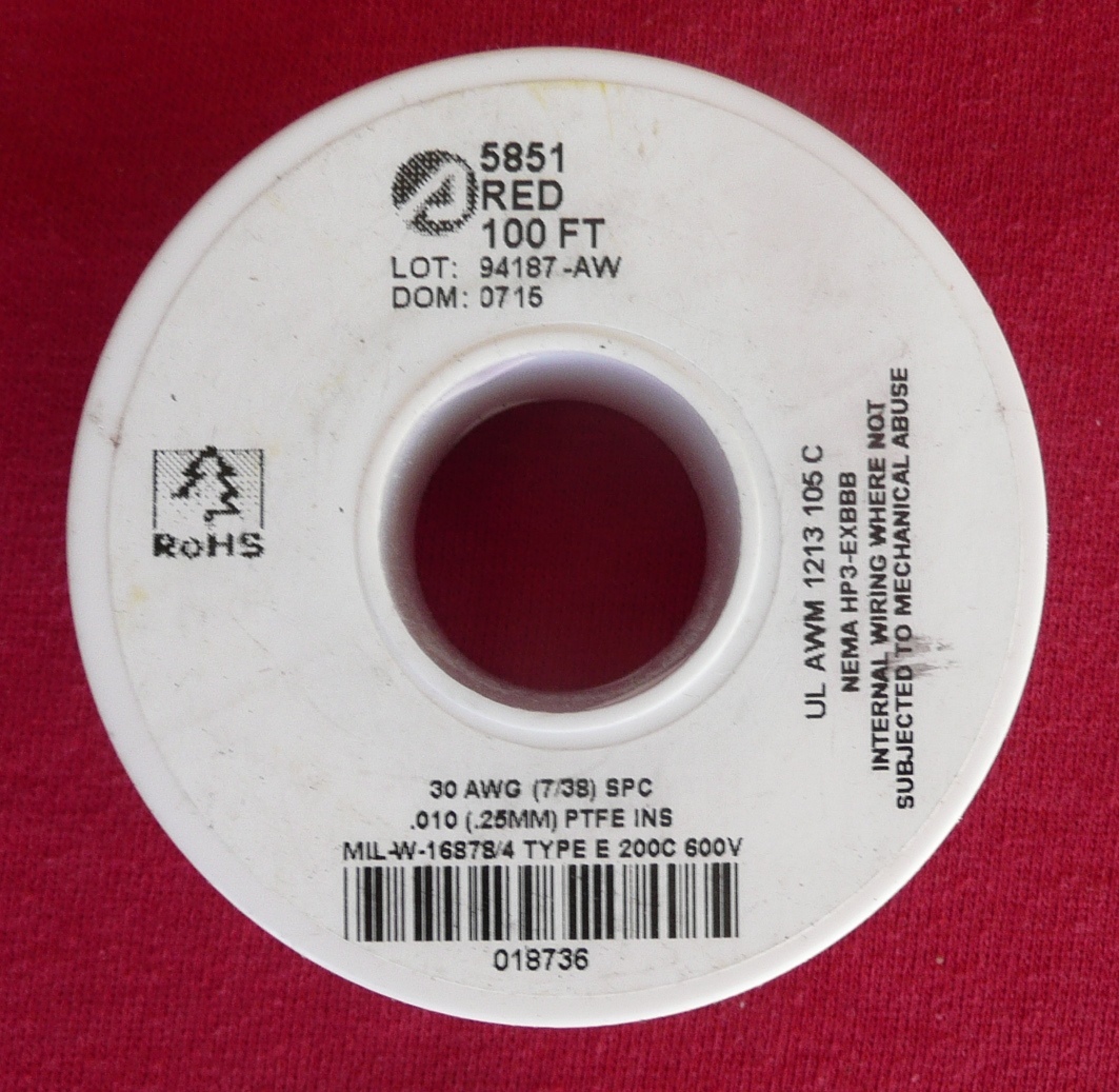 100 Feet MIL-W-16878/4 Silver Plated Copper, 30AWG, Extruded PTFE 200C 600V Red