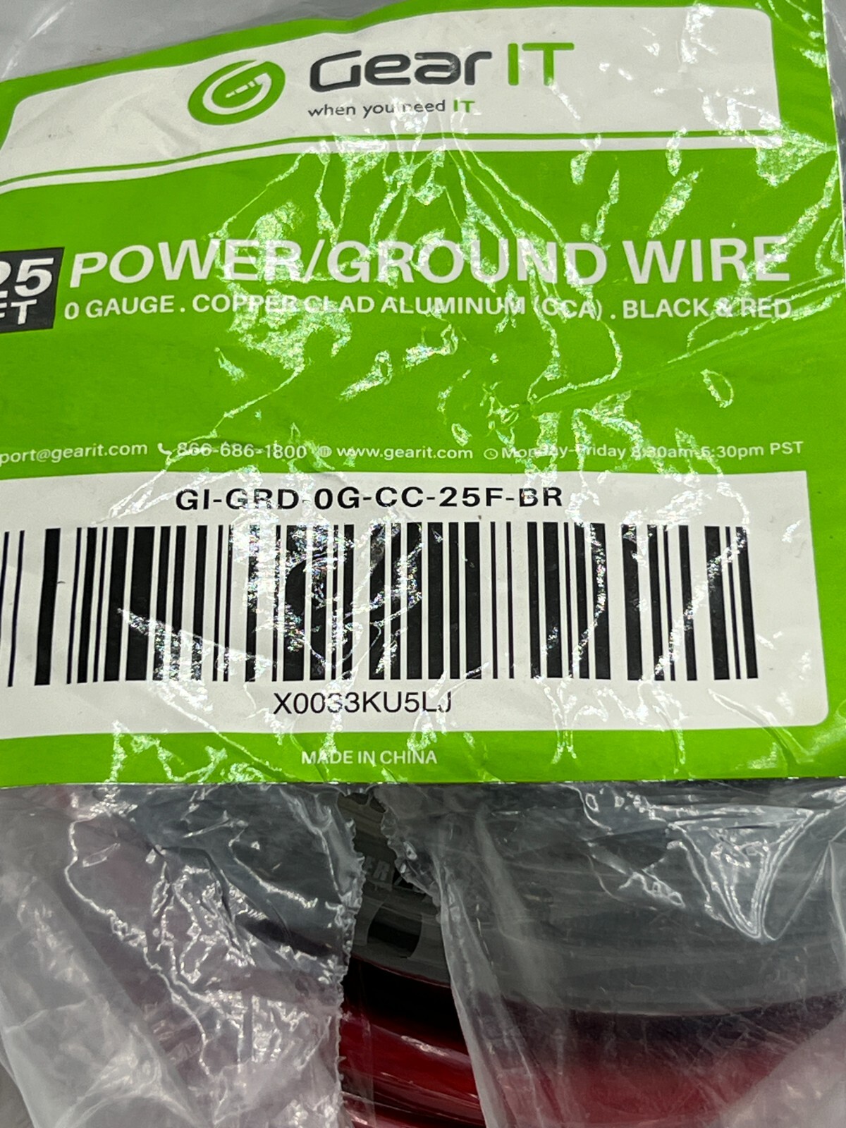 GearIT 0 Gauge CCA Ground Wire (25FT Each Black and Red) GI-GRD-0G-CC-25F-BR