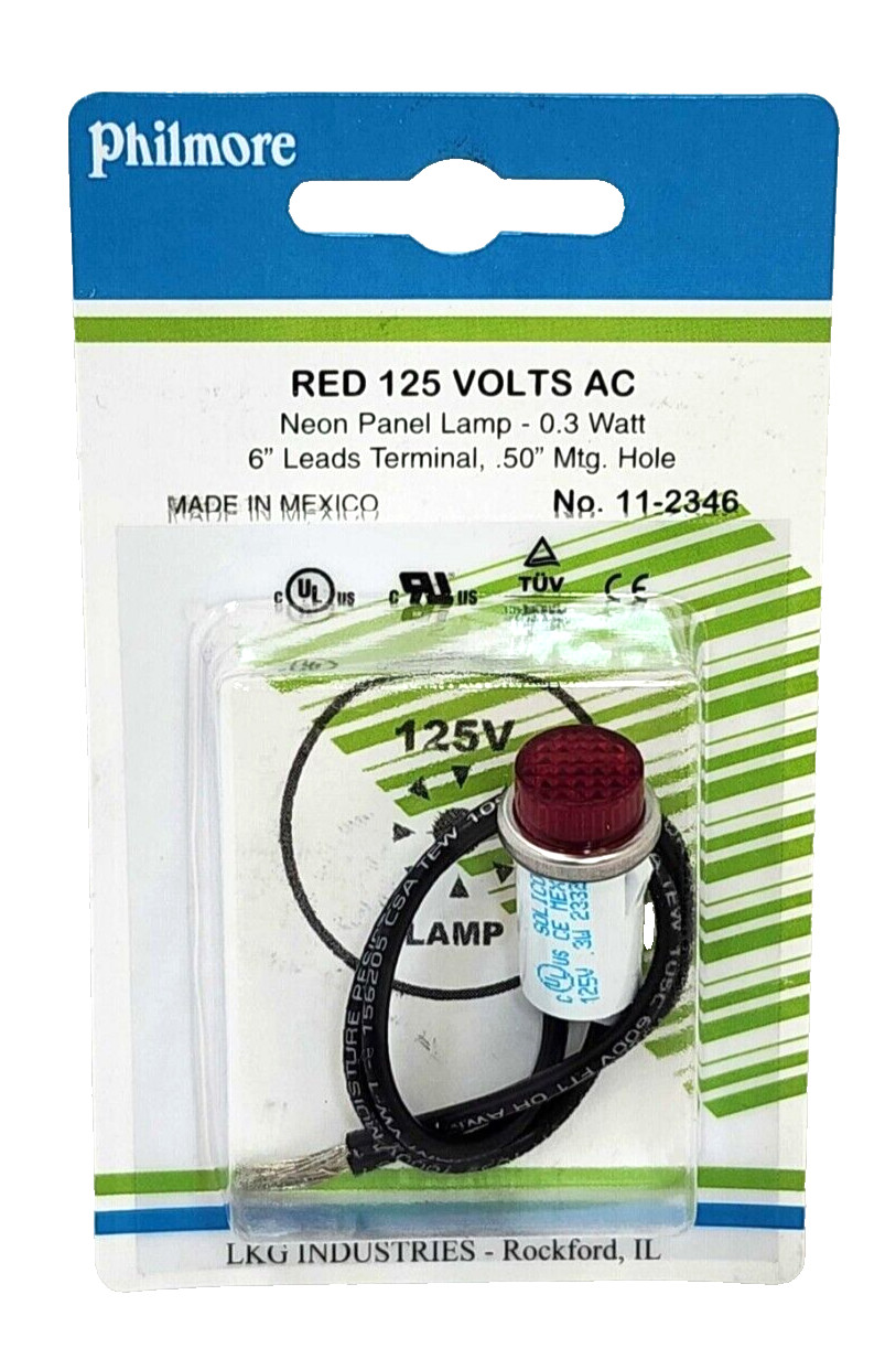 (1x) 120V / 125VAC – 1/2″ Red Neon Panel Mount Indicator – 11-2346 – Drake L4B