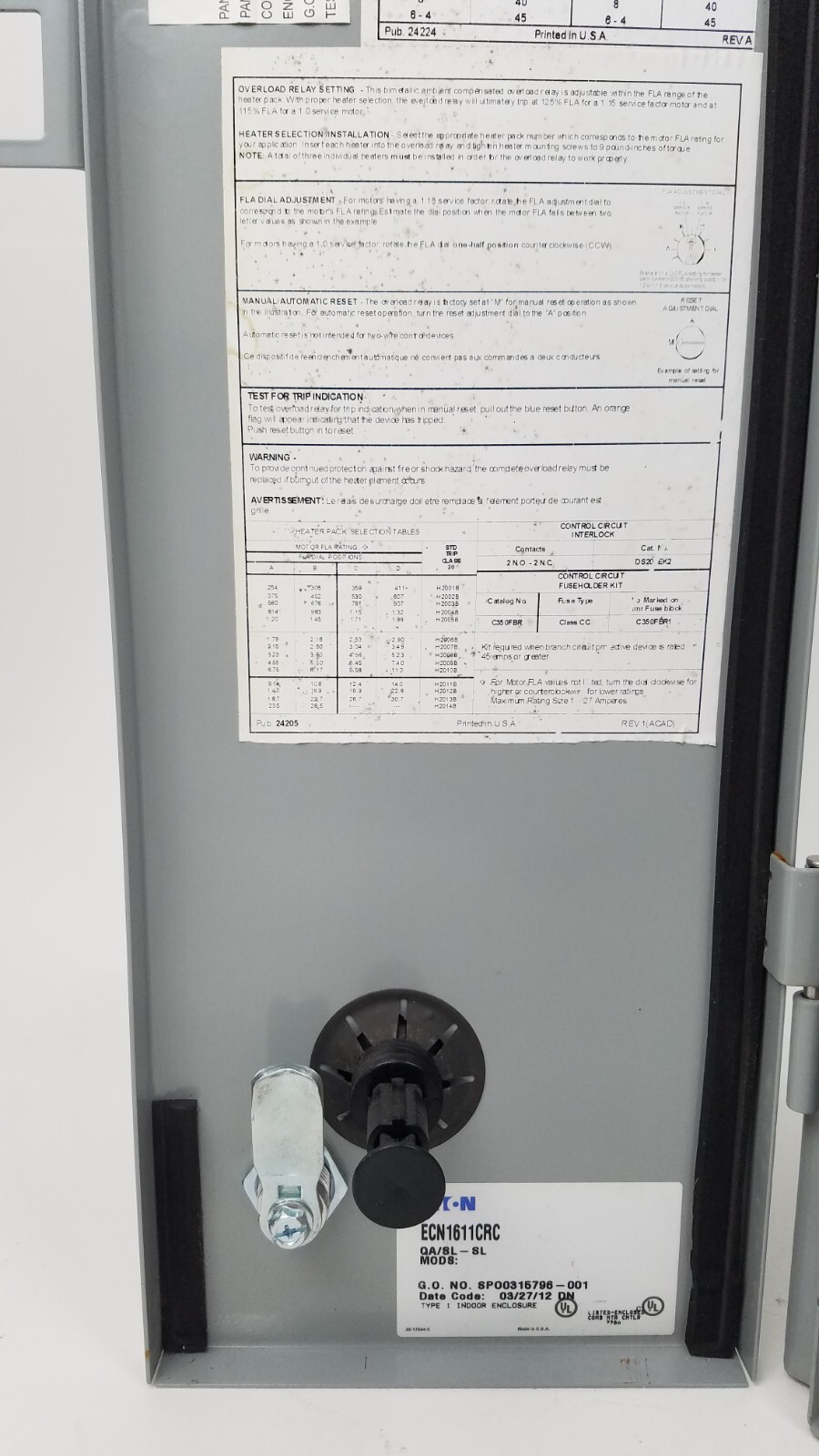 ECN1611CRC Eaton Size 1 480V Combination Starter W/Fused Disconnect