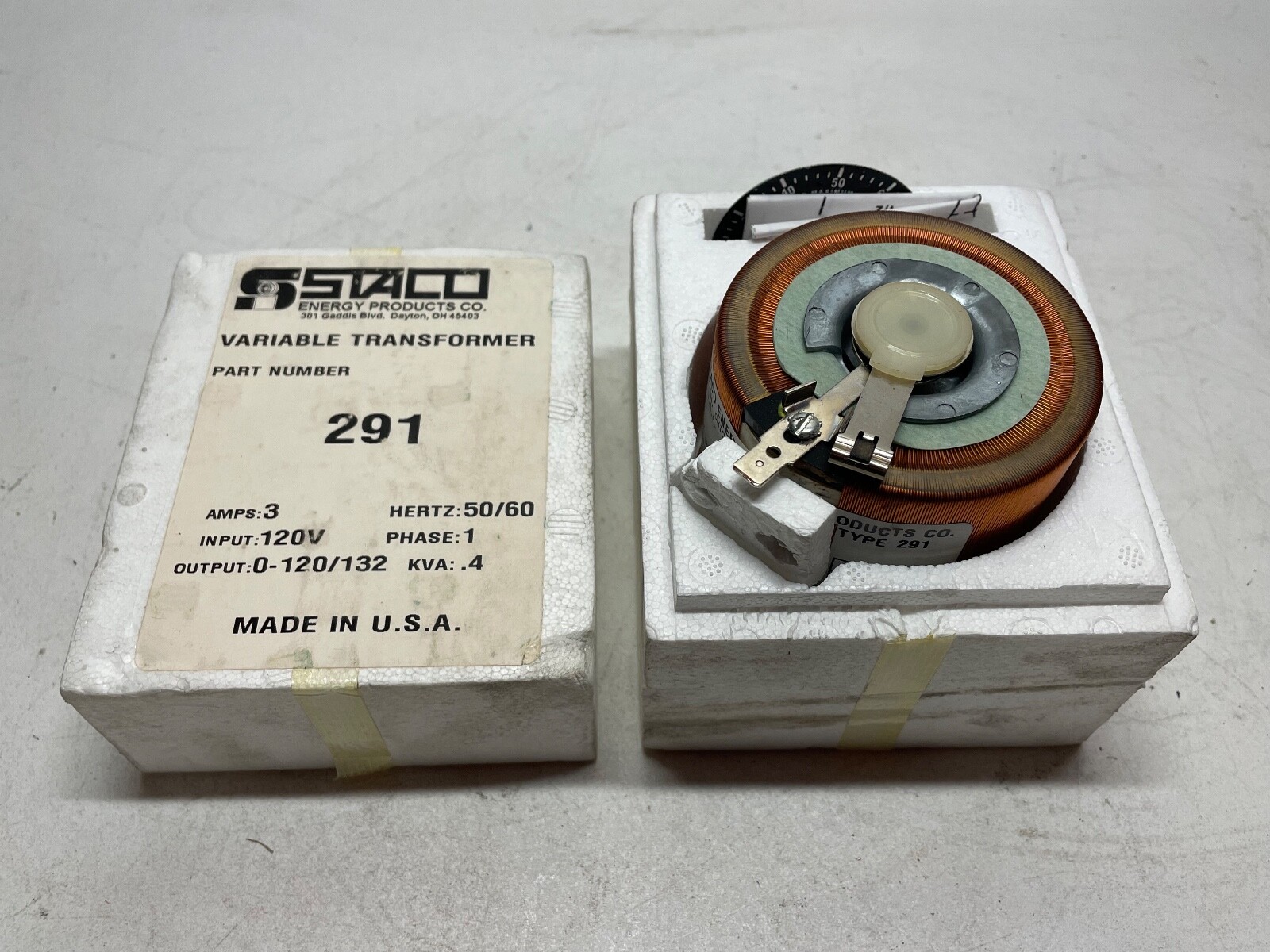 Staco 291 Variable Transformer 3A In: 120V Out: 0-120/132V