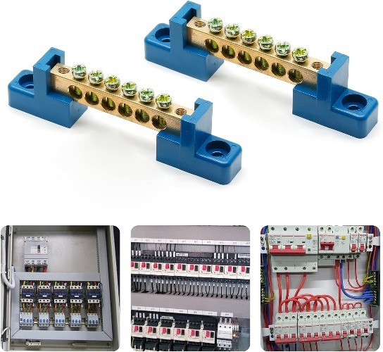 2 Pcs Ground Bus Bar Terminal Block, Brass Electrical Grounding Bars