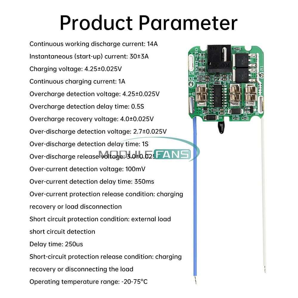 4S 16.8V 30A 18650 Li-ion Battery Protection Board BMS Dual MOS for Power Tools