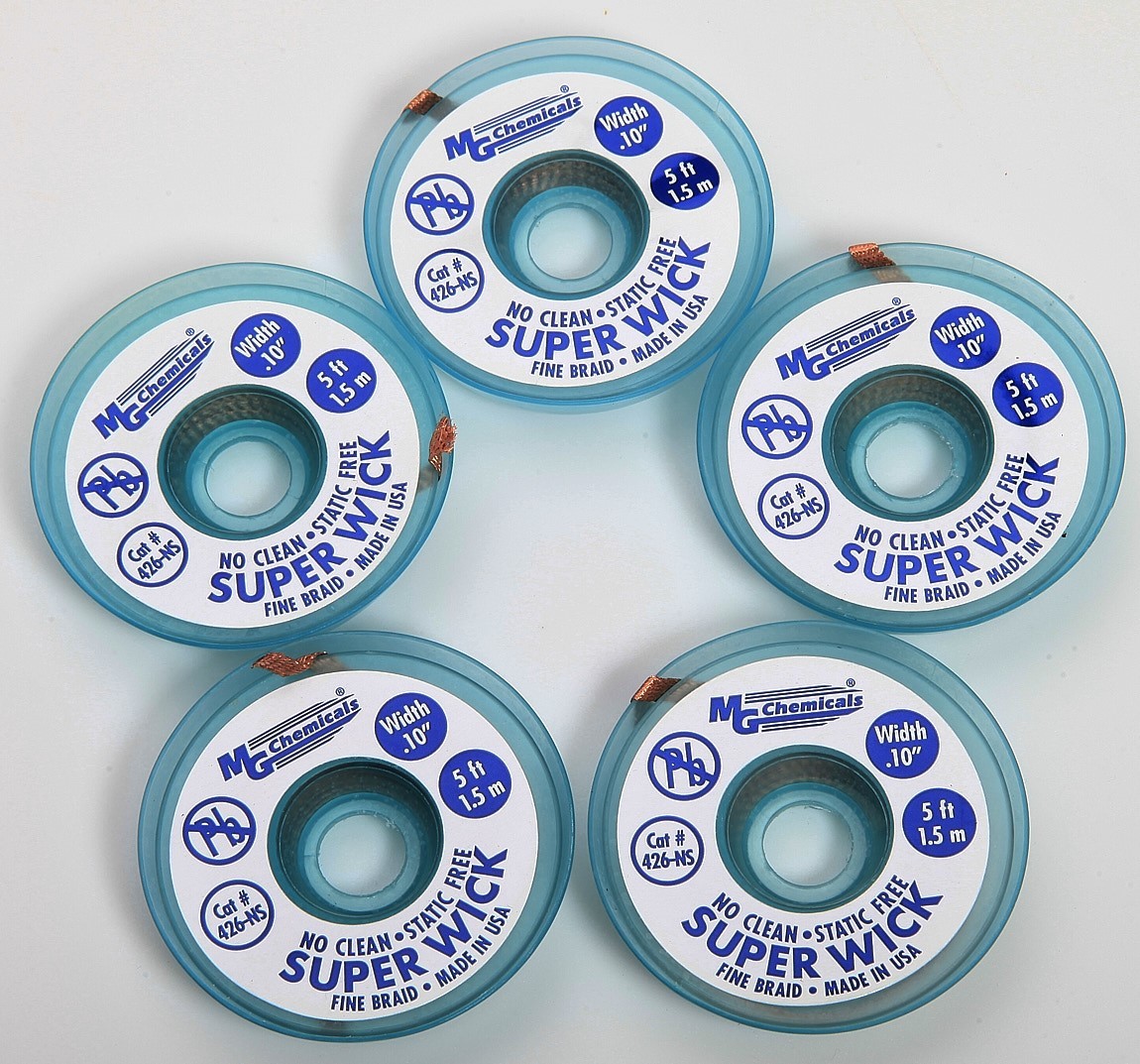 Lot of 5 MG Chemicals Super Wick 426-NS Solder Sponge 5ft, 1.5m Long & .10″ Wide