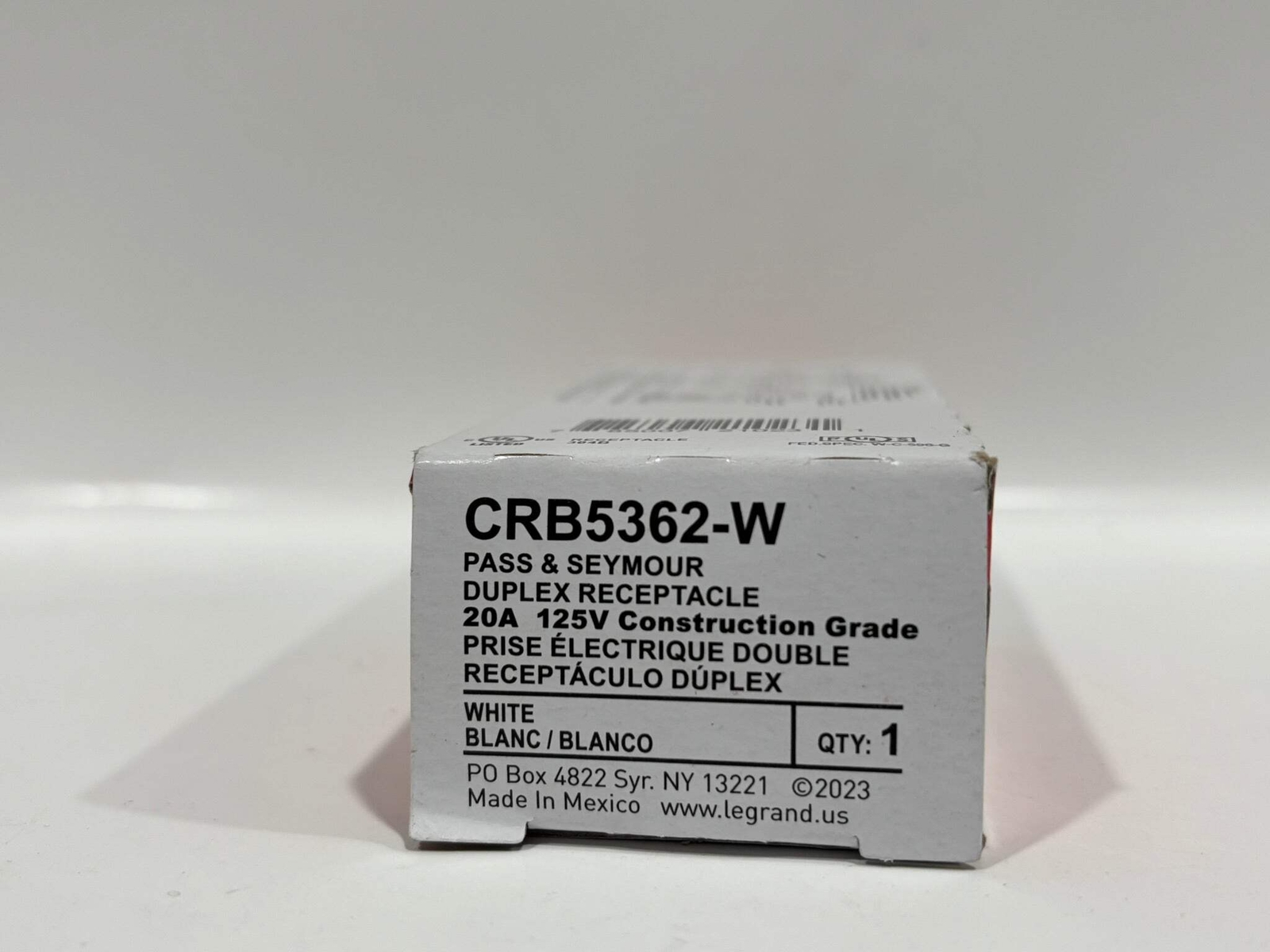 9 PK Legrand CRB5362-W 20A 125V Commercial Grade Duplex Receptacle, Nylon Face