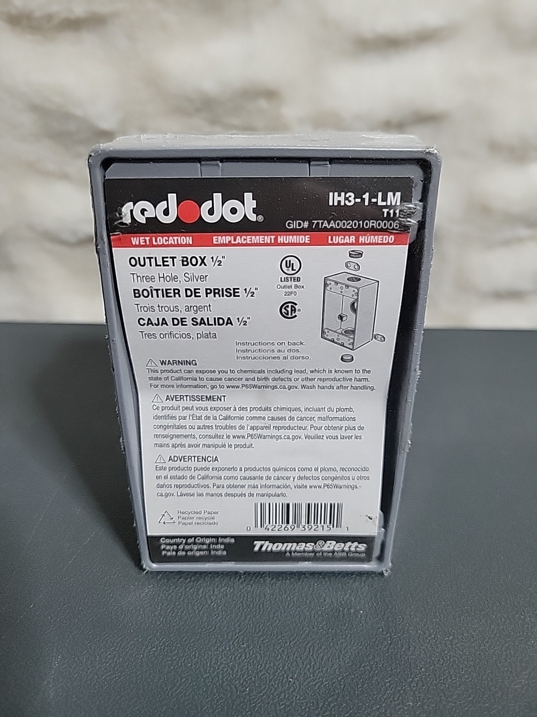 red dot IH3-1-LM Outlet Box, 1/2″ Three Hole, Silver – NEW