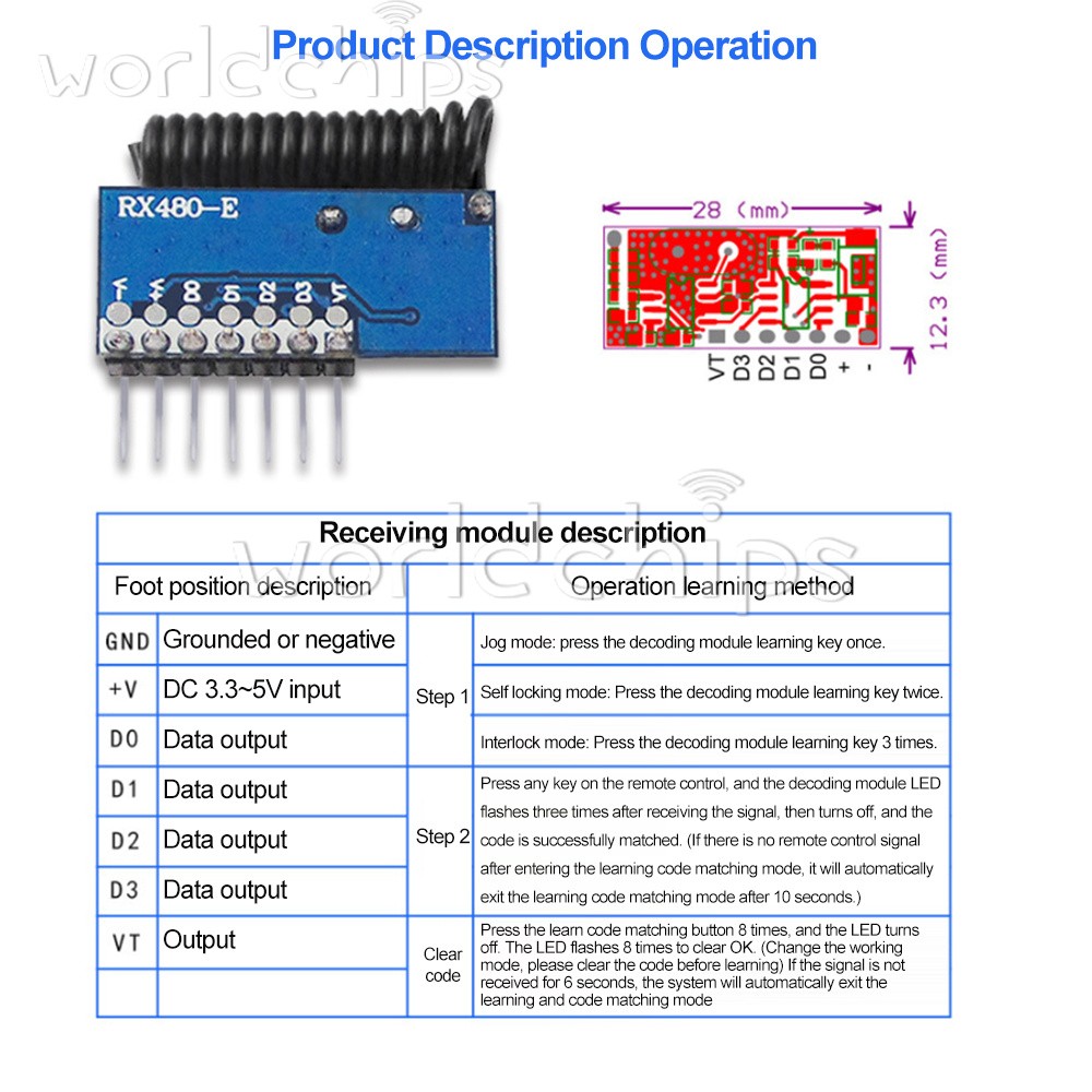 10pcs 315Mhz/433Mhz Wireless 4CH RF Receiver 1527 Learning Code Decoder Module