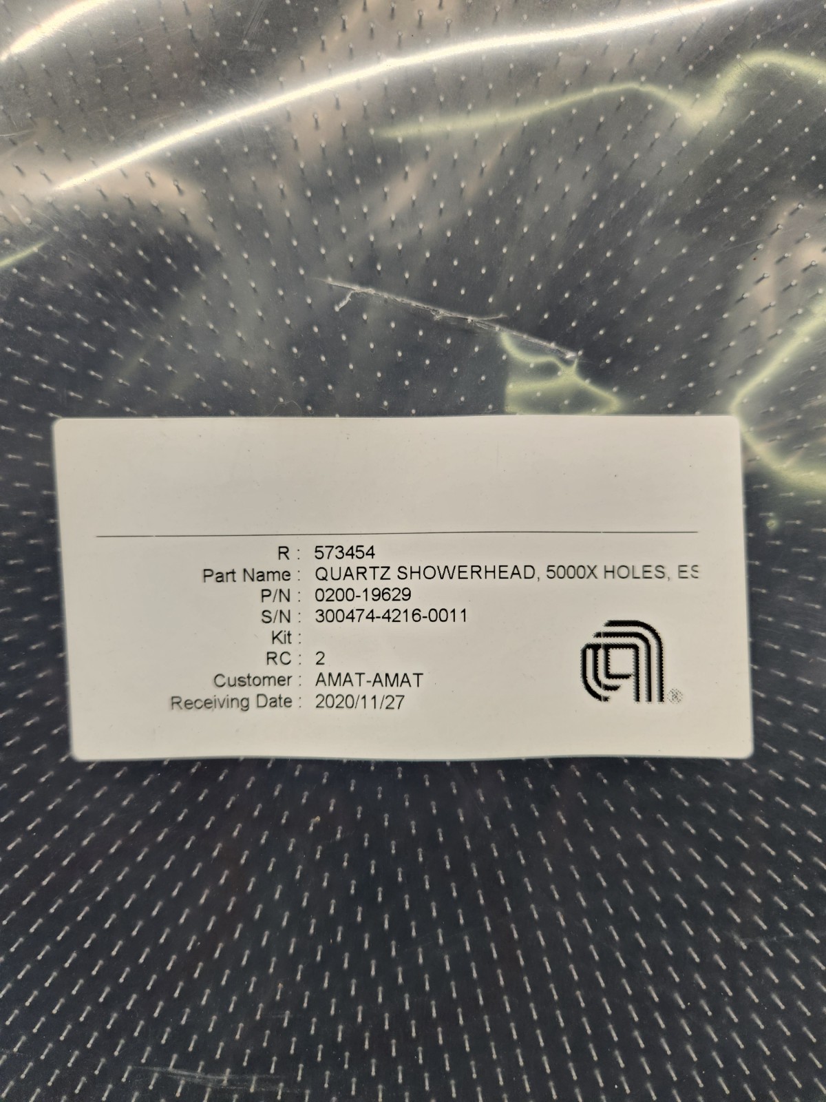0200-19629 APPLIED MATERIALS AMAT QUARTZ, SHOWERHEAD, 5000X HOLES