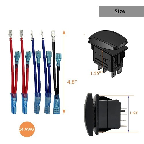 Blue LED Waterproof Momentary Rocker Switch 10 Pin ON Off ON DPDT 3 Position