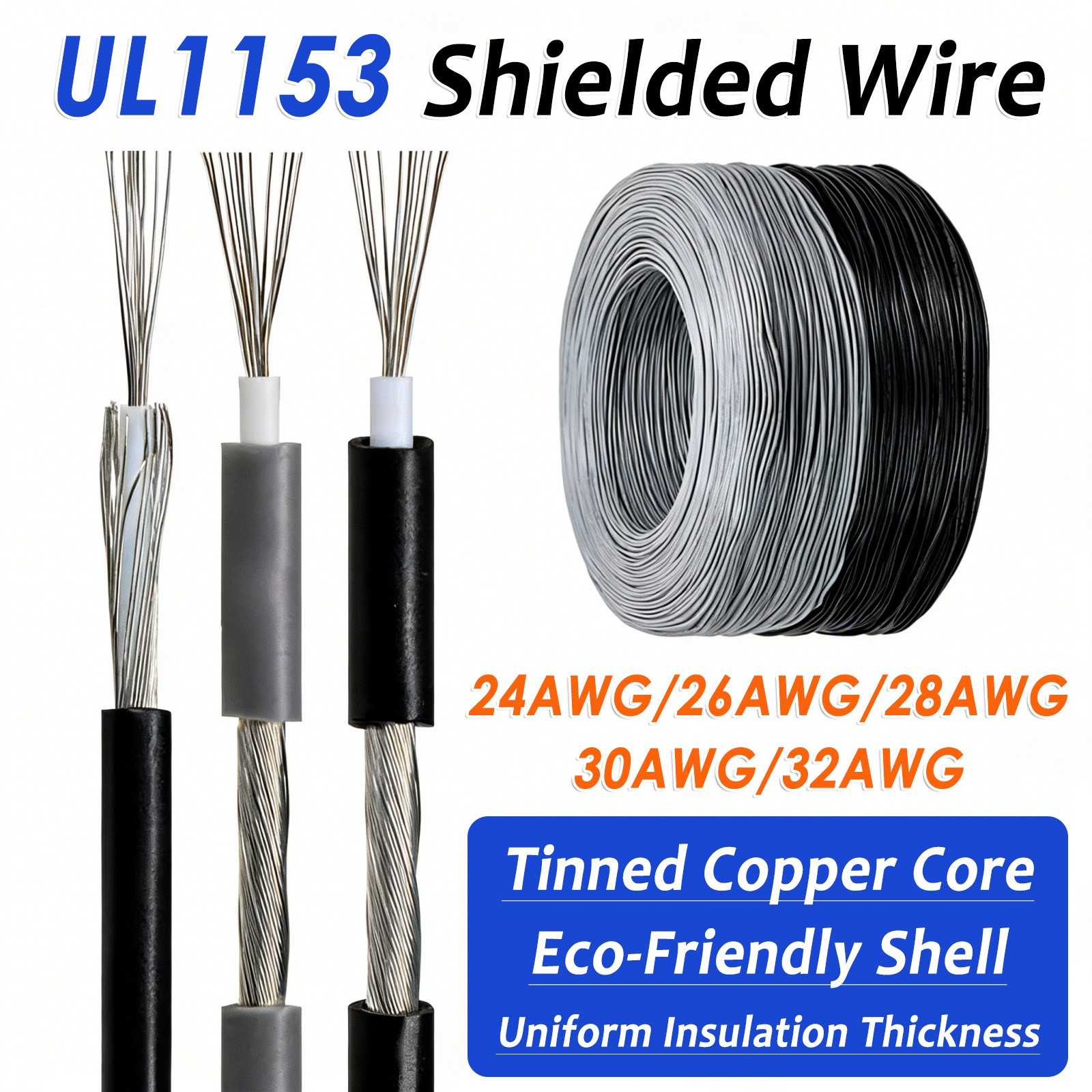 UL1533 Single Core Shielded Cable Flexible Tinned Copper Wire 24/26/28/30/32 AWG
