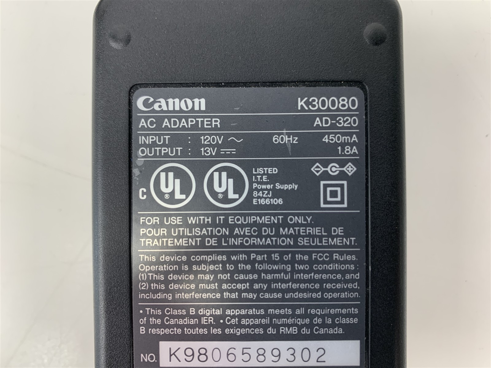 Canon K30080 AD-320 Printer AC Power Adapter Cord 13V 1.8A For BJC-55 BJC-85