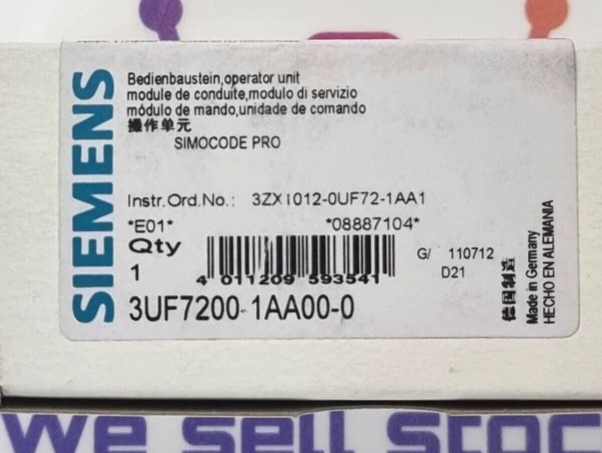 SIEMENS SIMOCODE PRO 3UF7200-1AA00-0 Operator Unit