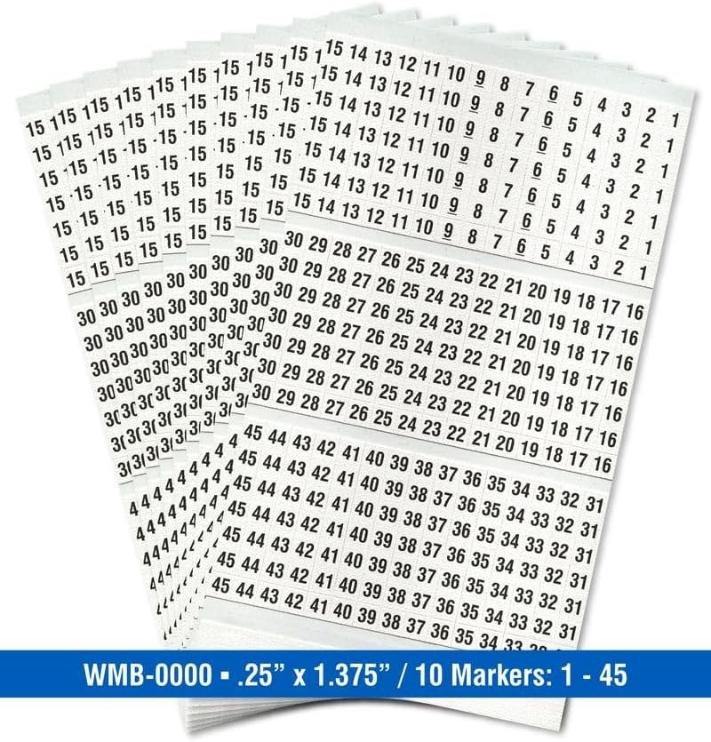 Wire Marker Book Numbered 1-45 for Cable Management, Vinyl-Coated, High-Tack …