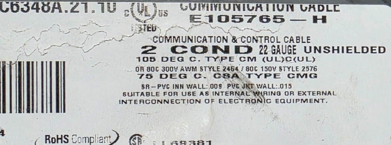 Carol C6348A 22/2C Tinned Copper Alarm/Communications/Control Cable Gray /100ft