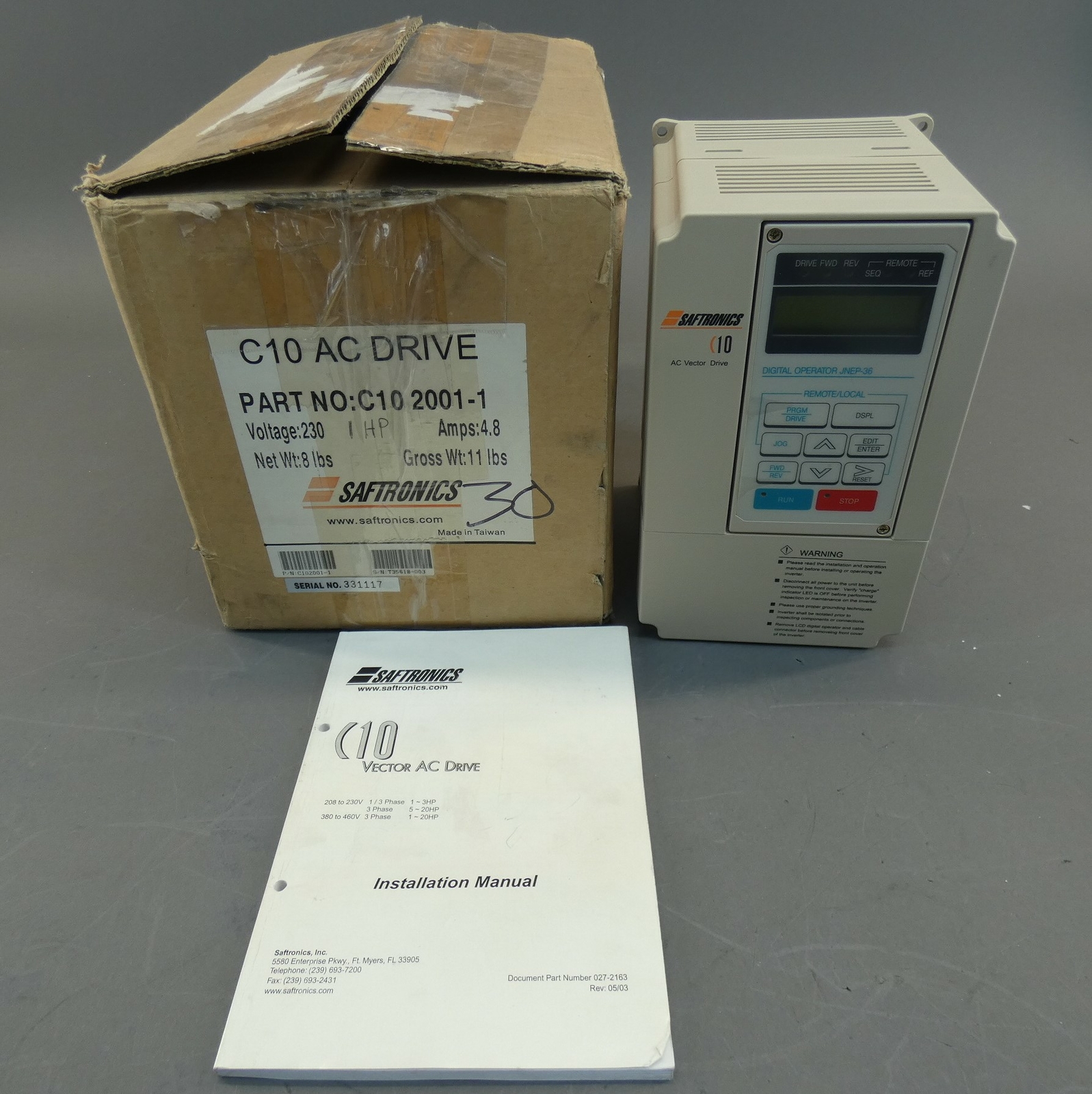 Saftronics C10 2001-1, AC Motor Drive VFD 230V 4.8A – NEW Surplus!
