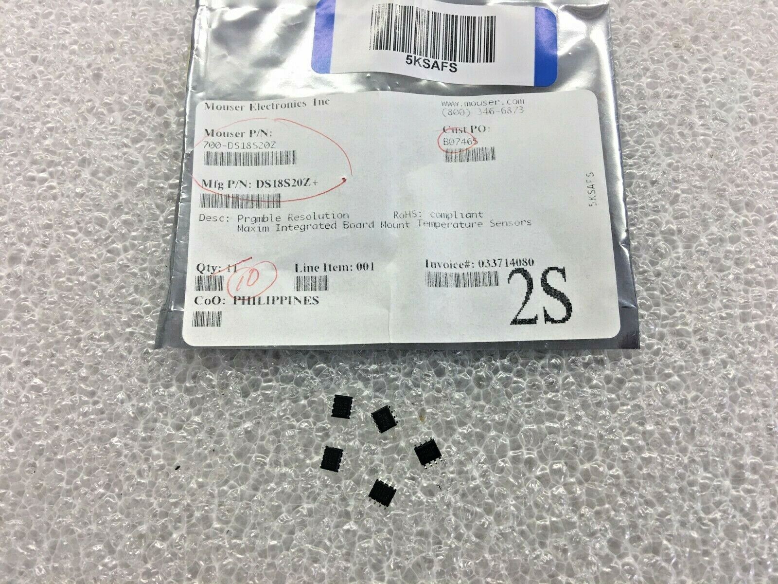 (5 PIECE LOT) DS18S20Z+, MAXIM, SENSOR DIGITAL -55C-125C 8SOIC, ROHS