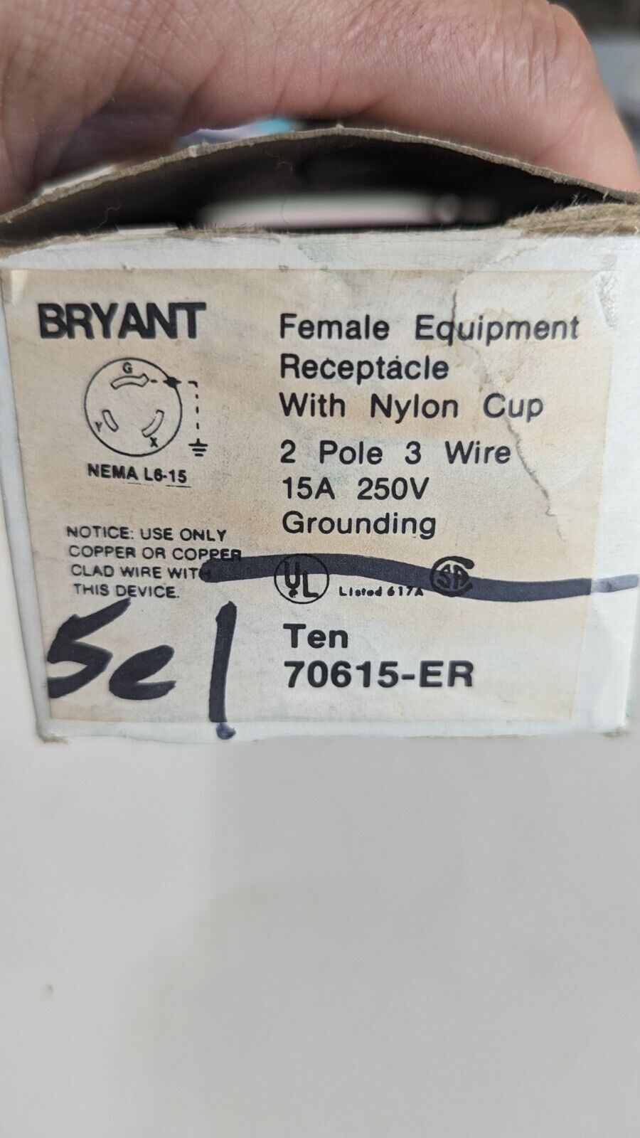 Bryant 70615-ER Nema L6-15 Female Equipment Receptacle With Nylon Cup 2 Pole…