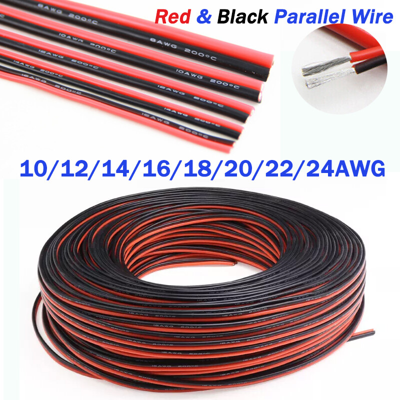 Red & Black Extra Soft Silicone Parallel Cable Wire 10/12/14/16/18/20/22/24AWG