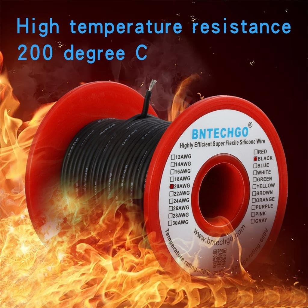 20 Gauge Silicone Wire Spool 100 Ft Black Flexible 20 AWG Stranded Tinned Copper