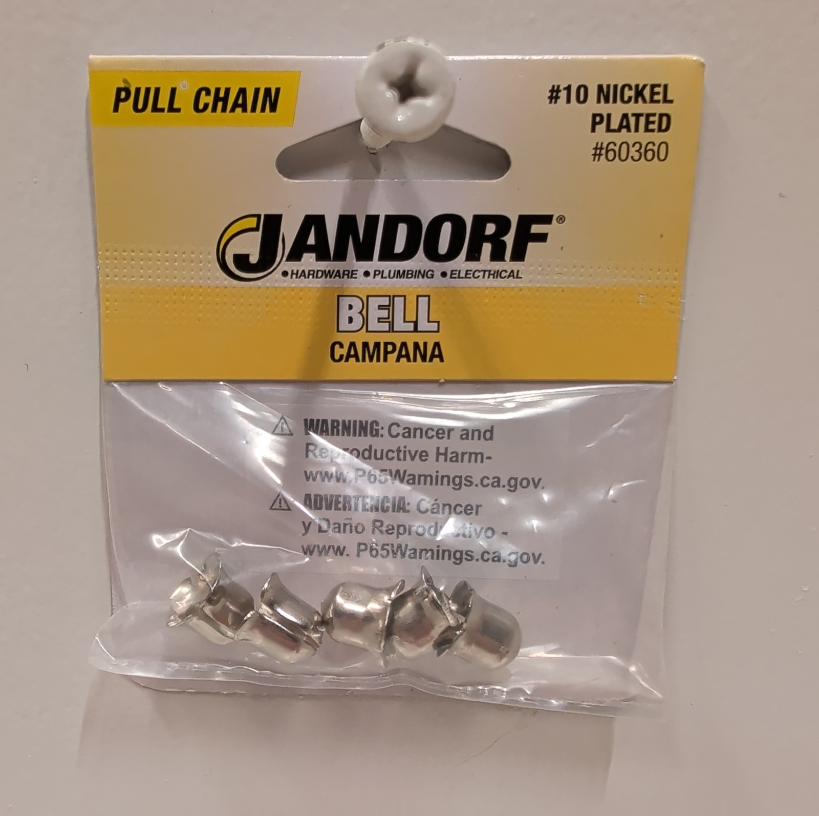 Jandorf 60360 Beaded Lamp Chain Bells #10 Nickel Plated 5 Pack New
