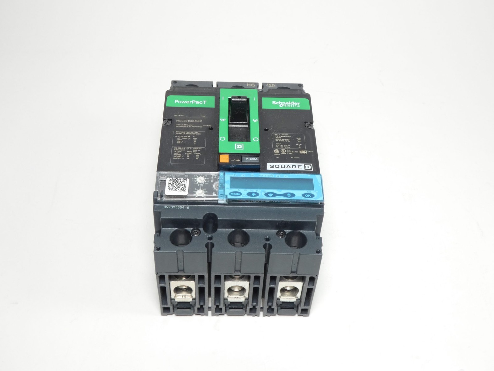 Square D HGL36100U44X Circuit Breaker 100A 3P 600VAC PowerPacT Schneider Elec…