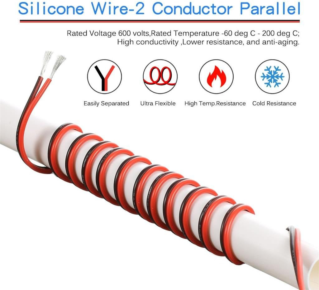 BNTECHGO 18 Gauge Flexible 2 Conductor Parallel Silicone Wire Spool Red Black Hi