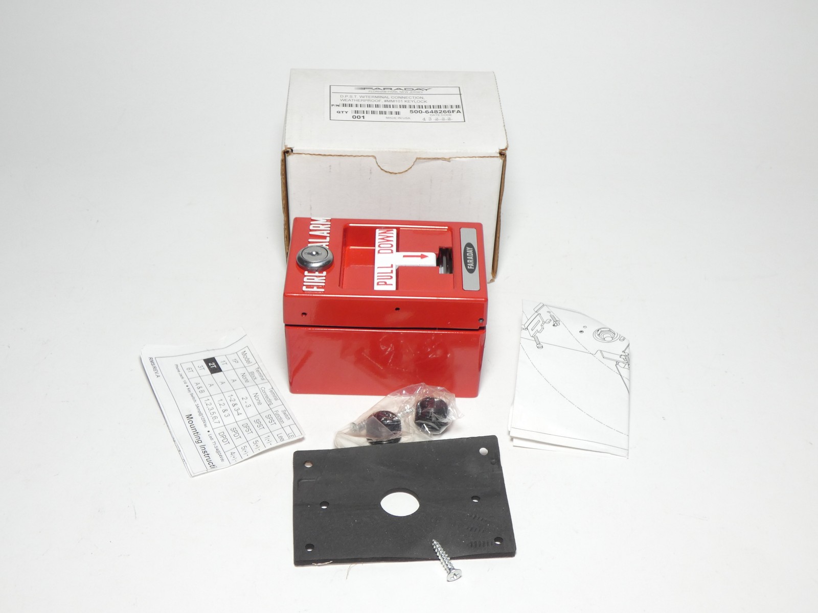 Faraday 500-648266FA Weatherproof Fire Alarm Pull Station NO KEYS – NEW Surplus!