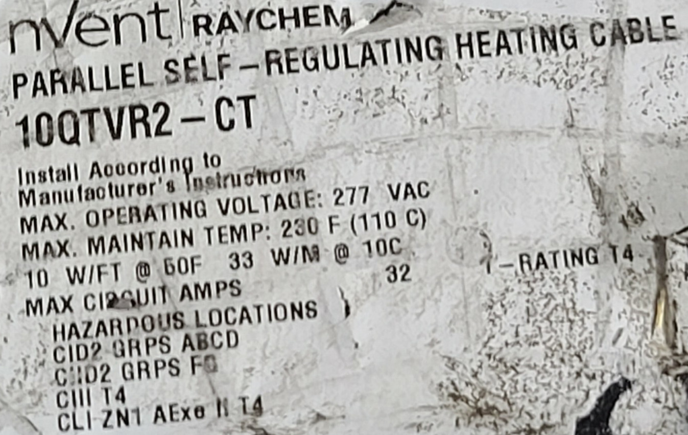 nVent/Raychem 10QTVR2-CT QTVR Self-Regulating Heating Cable 10W/Ft 200-277V /1ft