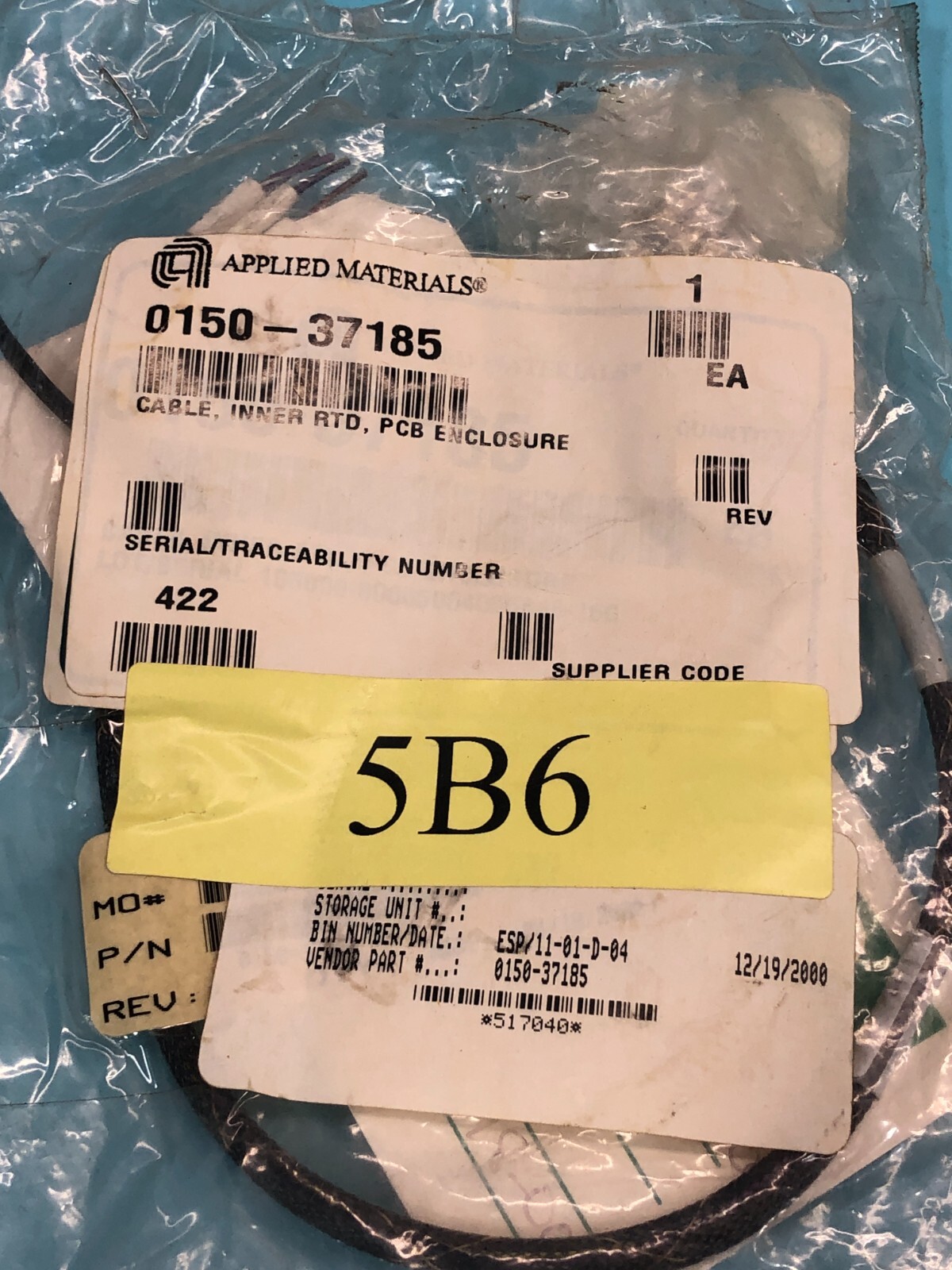 Applied Materials AMAT 0150-37185 CABLE, INNER RTD, PCB ENCLOSURE, 186879