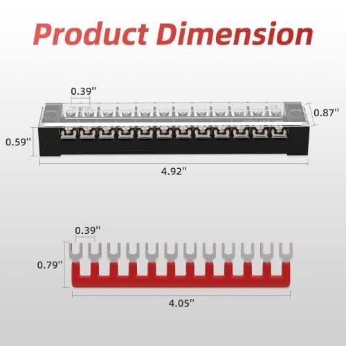 15A Screw Terminal Block 12 Position Dual Row Covered Pre Insulated Barrier