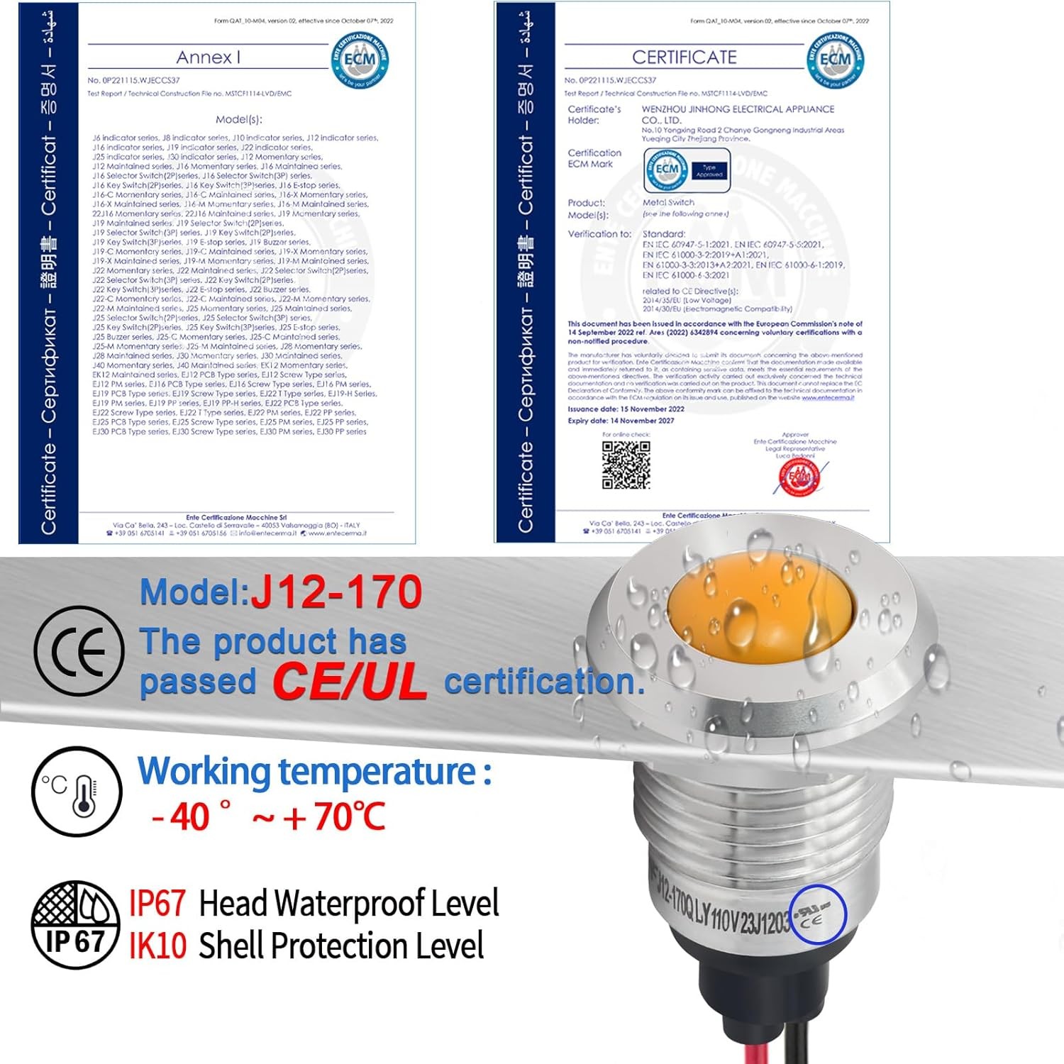 UL Listed 12mm 0.47 LED Indicator Light Indicator Light Waterproof IP67