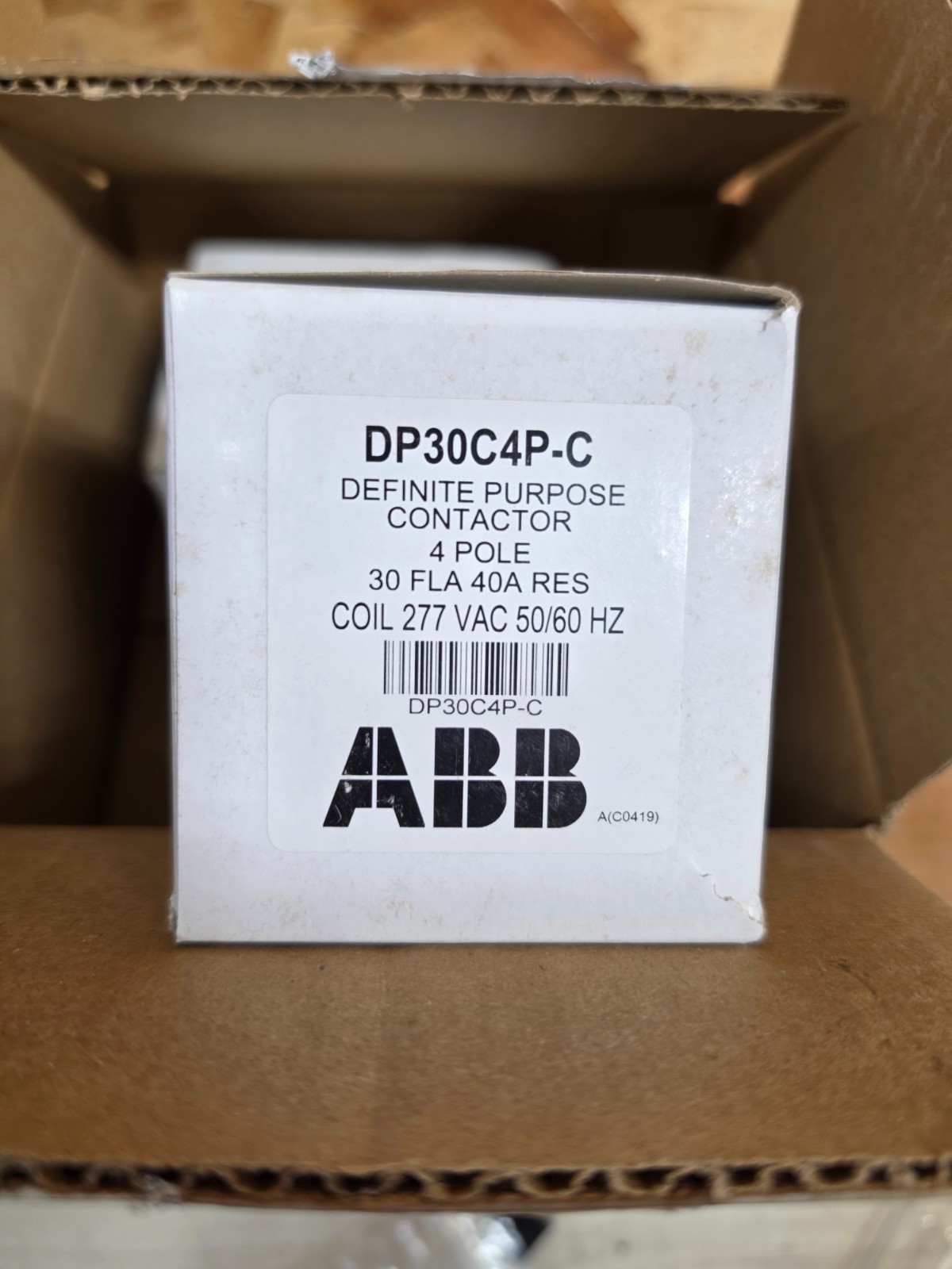 DP30C4P-C ABB 4-Pole 30A Definite Purpose Contactor 277V-Coil NEW