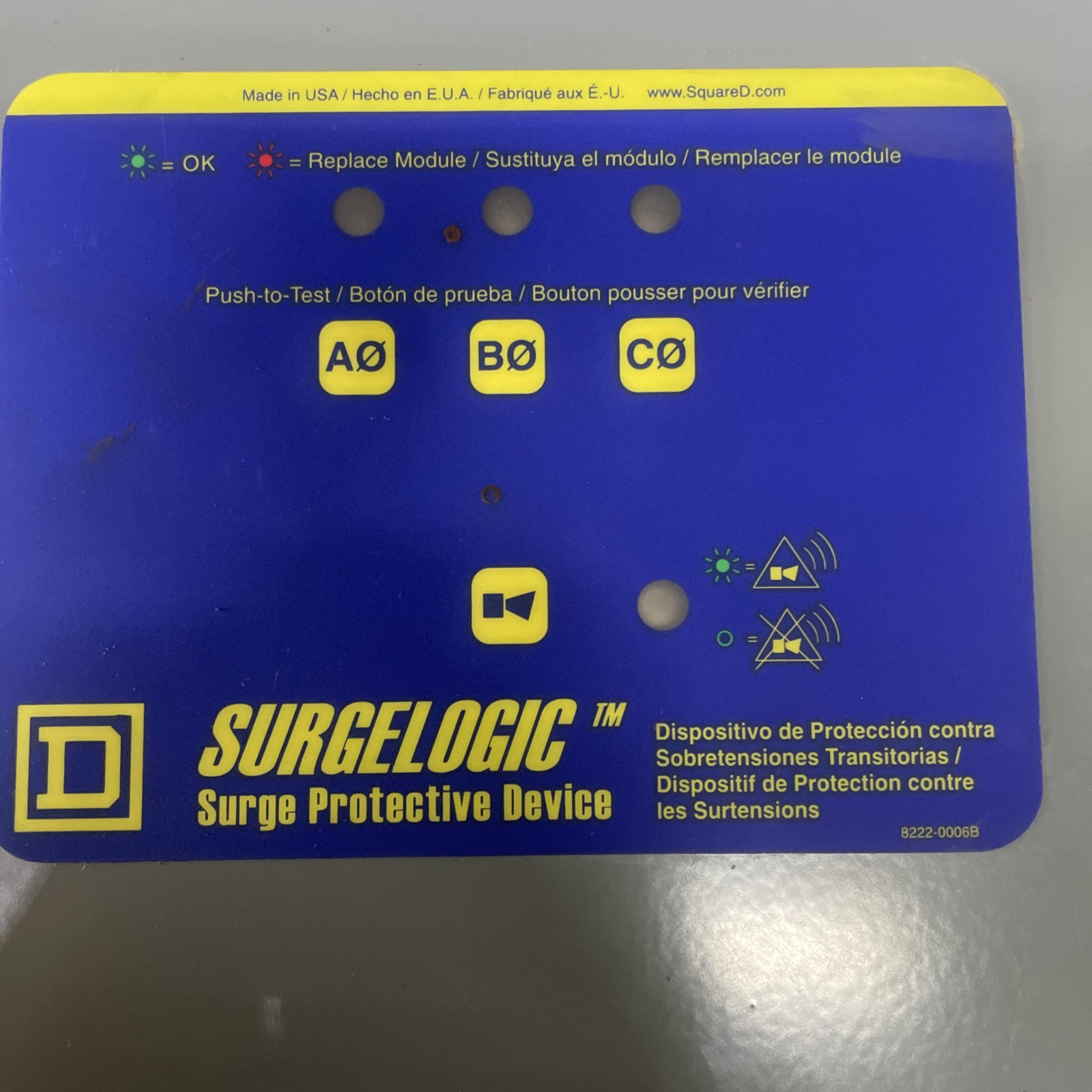 SQUARE D TVS3EBA16A 160kA SURGELOGIC SURGE PROTECTOR 3Ø 240/120 VAC
