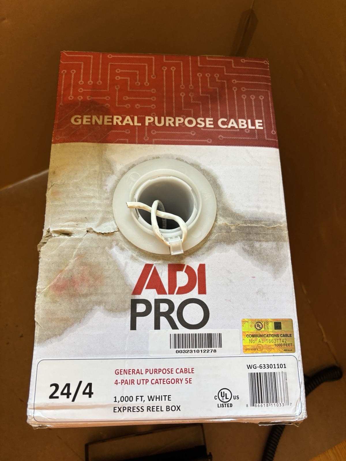 ADi Pro CAT5e Non-Plenum Cable 24/4 White 1000ft 63301101 SEE DESCRIPTION