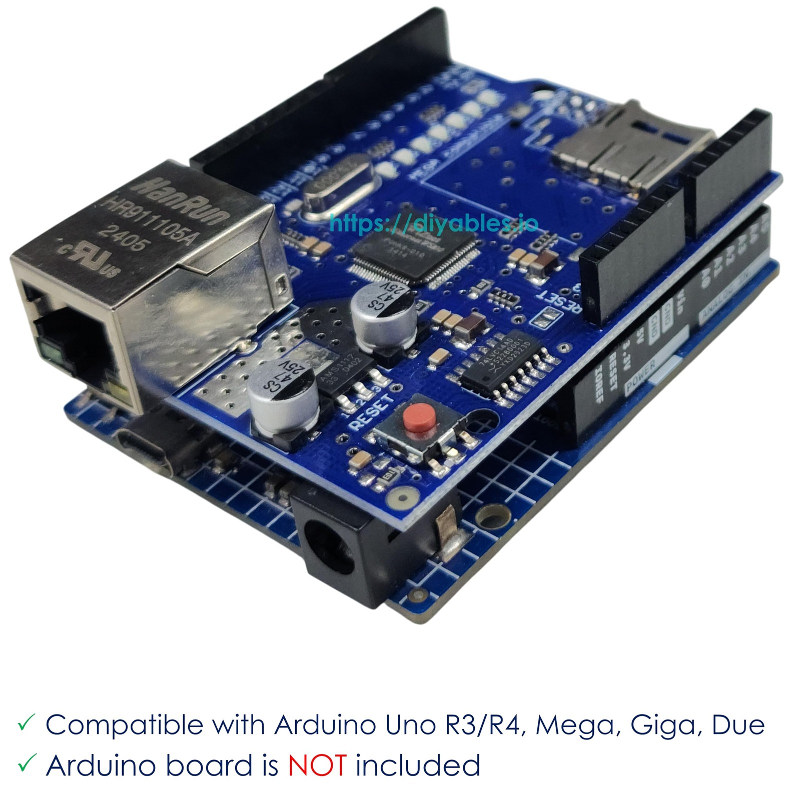 2 PCS W5100 Ethernet Shield Board Module Fits Arduino Uno R3/R4 Mega Due Giga