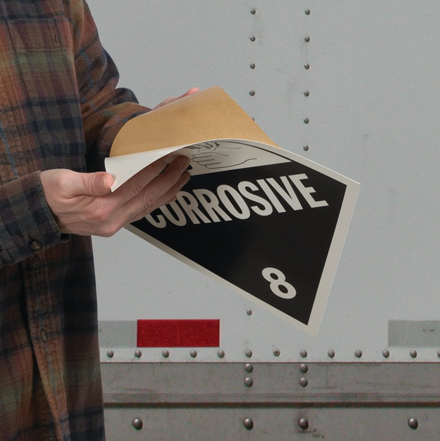 Class 8 Corrosive Placard, Worded, 10.75″ x 10.75″ Removable Self Adhesive Ec…