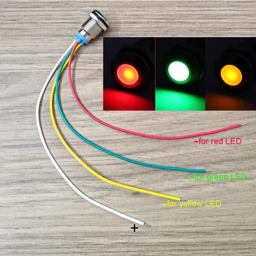 Tri Color Green Red Yellow 12mm 1/2 Inch Energy Saving LED Indicator Light 12V