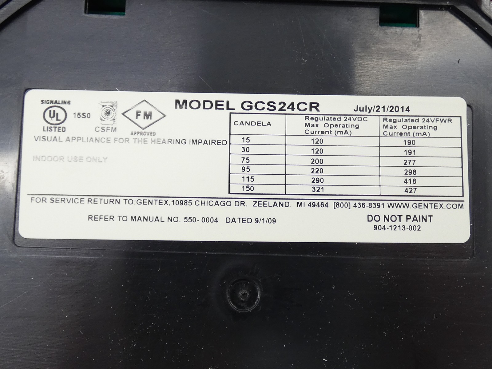 Gentex GCS24CR Ceiling-Mount Fire Alarm Strobe 24VDC Selectable Commander – N…