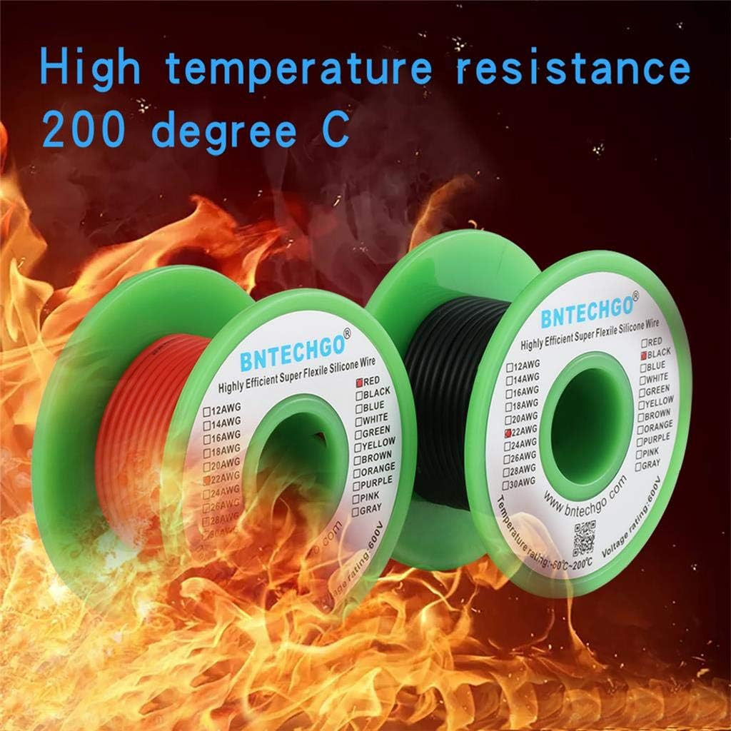 22 Gauge Silicone Wire Spool Red 25Ft and Black 25Ft Flexible 22 AWG Stranded Ti