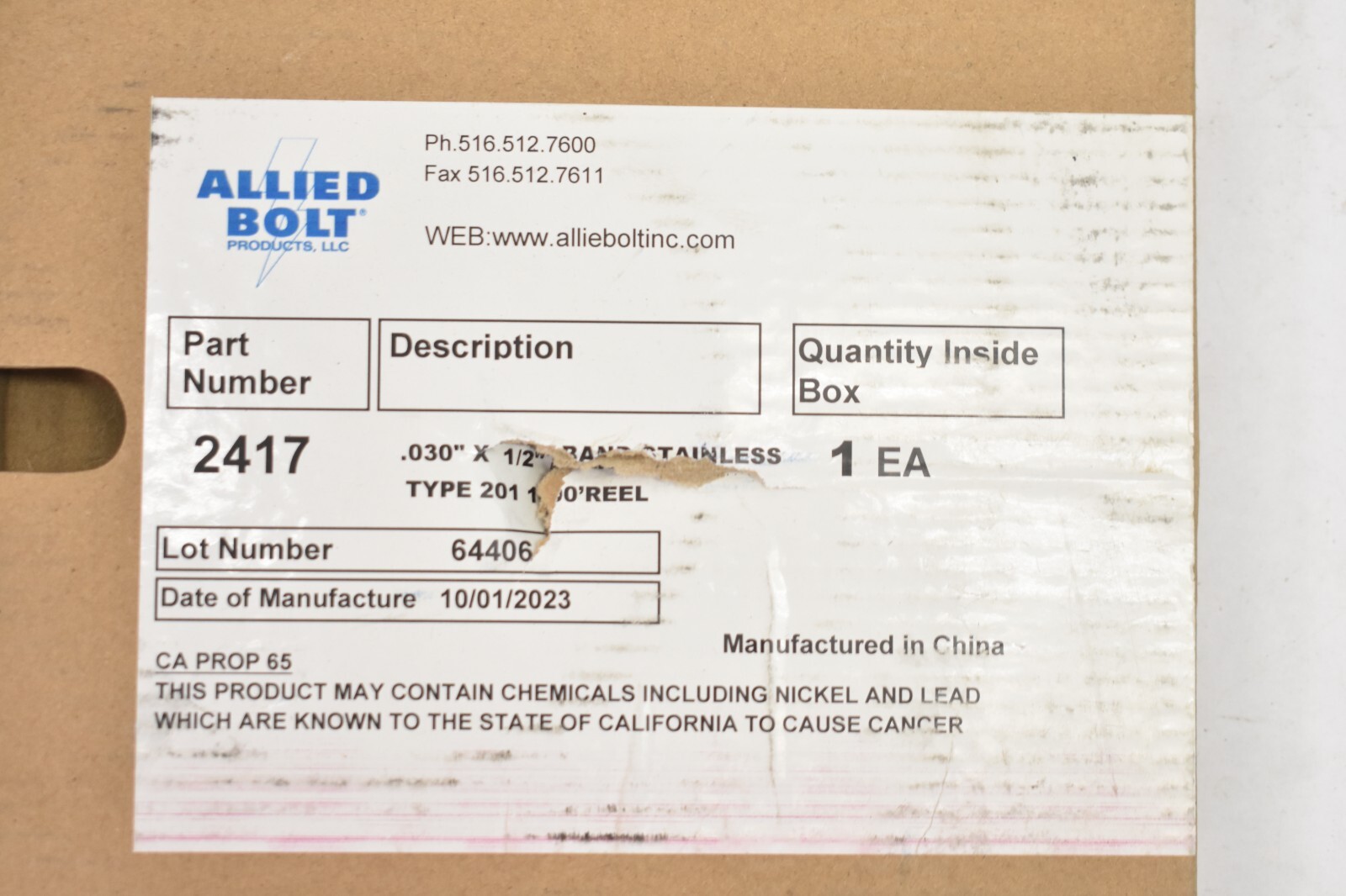 Allied Bolt 2417 Stainless Steel Band 100′ Reel x .030″ x 1/2″ Type 201 Genuine