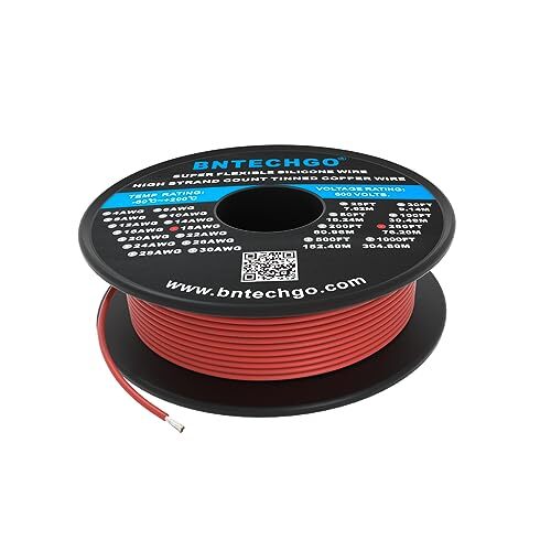 BNTECHGO 18 Gauge Silicone Wire Spool 250 ft Red Flexible 18 AWG Stranded Tin…