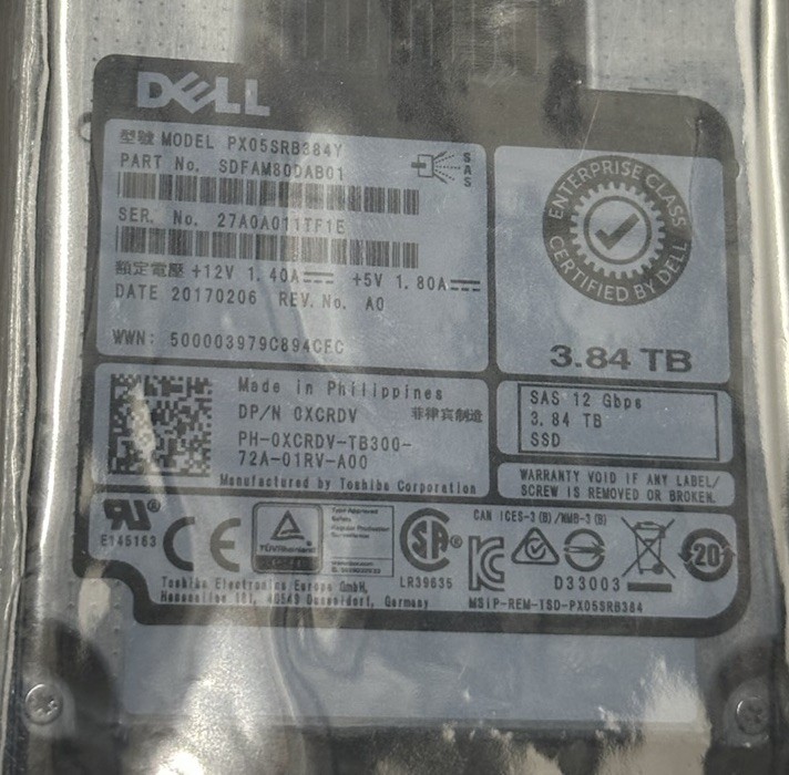 LOT of 3 New DELL PX05SRB384Y 3.84TB SSD 12Gbps 2.5″ SAS Solid State Drives MLC
