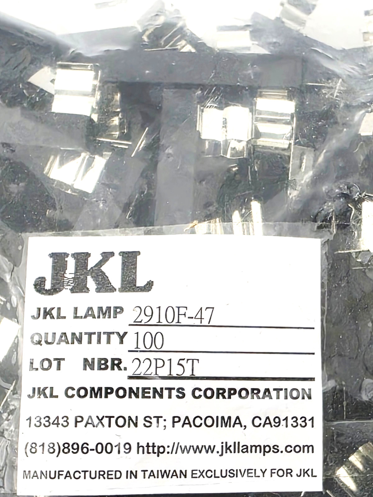 Bag of 100 JKL 2910F-47 Festoon Sockets For Miniature Lamps 37mm To 47mm Long