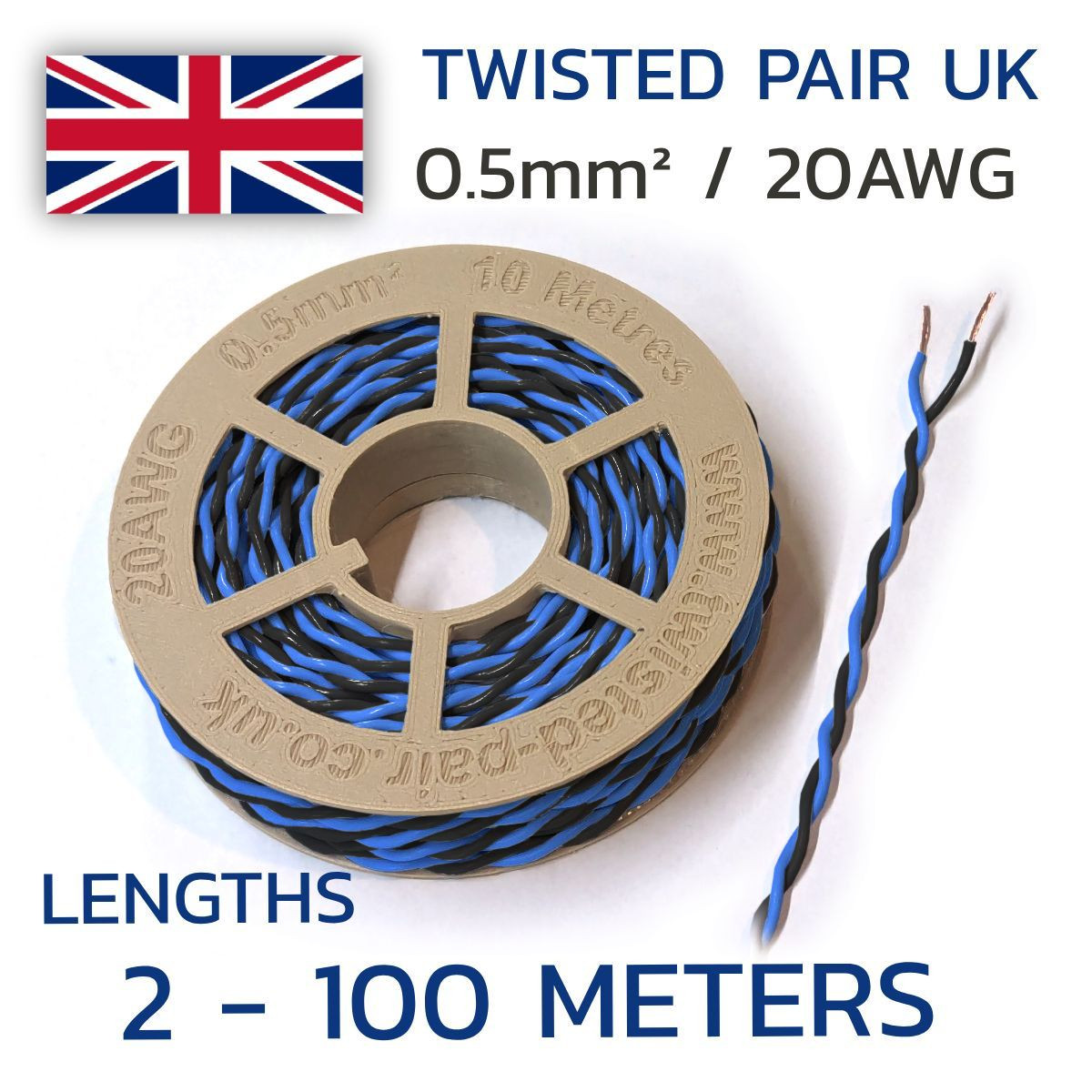 Blue & Black Twisted Wire 20 AWG / 0.5mm² Cable