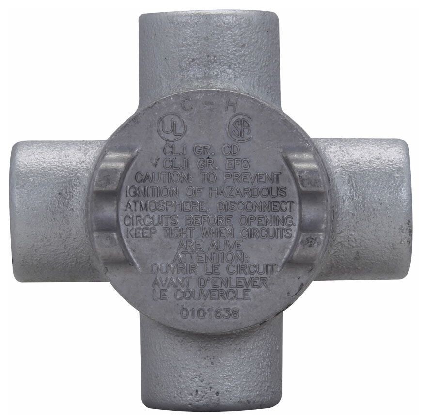 Crouse-Hinds GUAX14, (4) 1/2″ Hub, Iron, Explosionproof Conduit Outlet Box, 1 pc